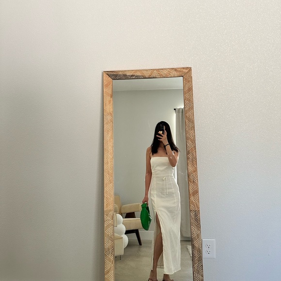Zara | Dresses | Zara Linen Open Back White Dress With Slit | Poshmark